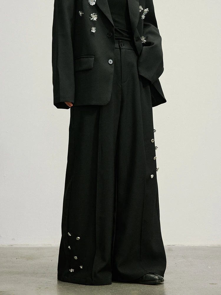 Embellished Wide-Leg Gothic Trousers-SimpleModerne