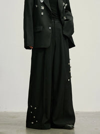 Embellished Wide-Leg Gothic Trousers-SimpleModerne