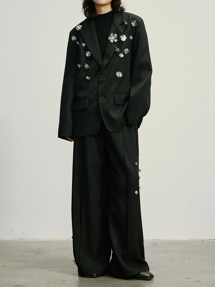 Embellished Wide-Leg Gothic Trousers-SimpleModerne