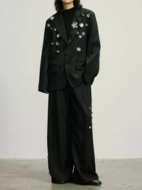 Embellished Wide-Leg Gothic Trousers-SimpleModerne