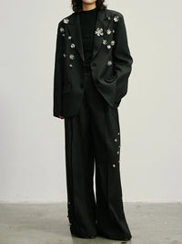 Embellished Wide-Leg Gothic Trousers-SimpleModerne