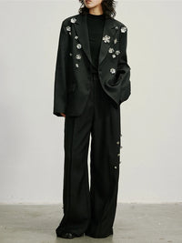 Embellished Wide-Leg Gothic Trousers-SimpleModerne