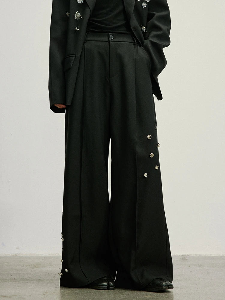 Embellished Wide-Leg Gothic Trousers-SimpleModerne