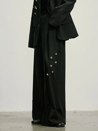 Embellished Wide-Leg Gothic Trousers-SimpleModerne