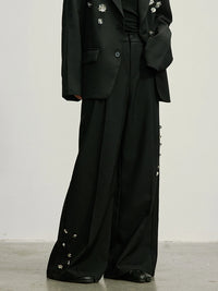 Embellished Wide-Leg Gothic Trousers-SimpleModerne