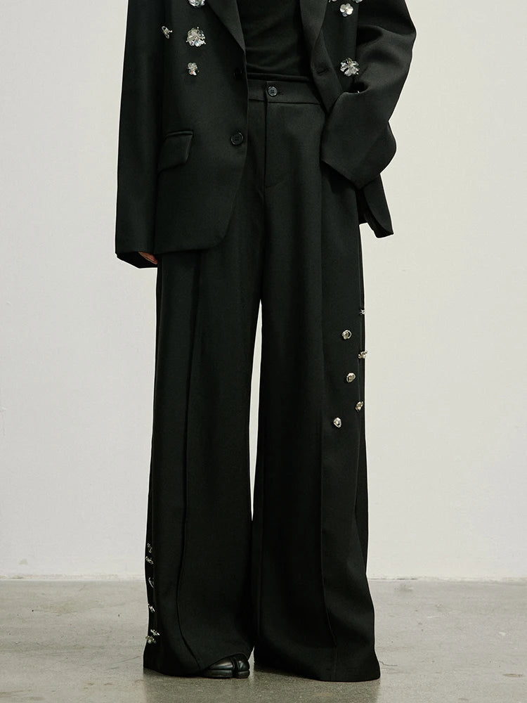 Embellished Wide-Leg Gothic Trousers-SimpleModerne