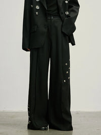 Embellished Wide-Leg Gothic Trousers-SimpleModerne