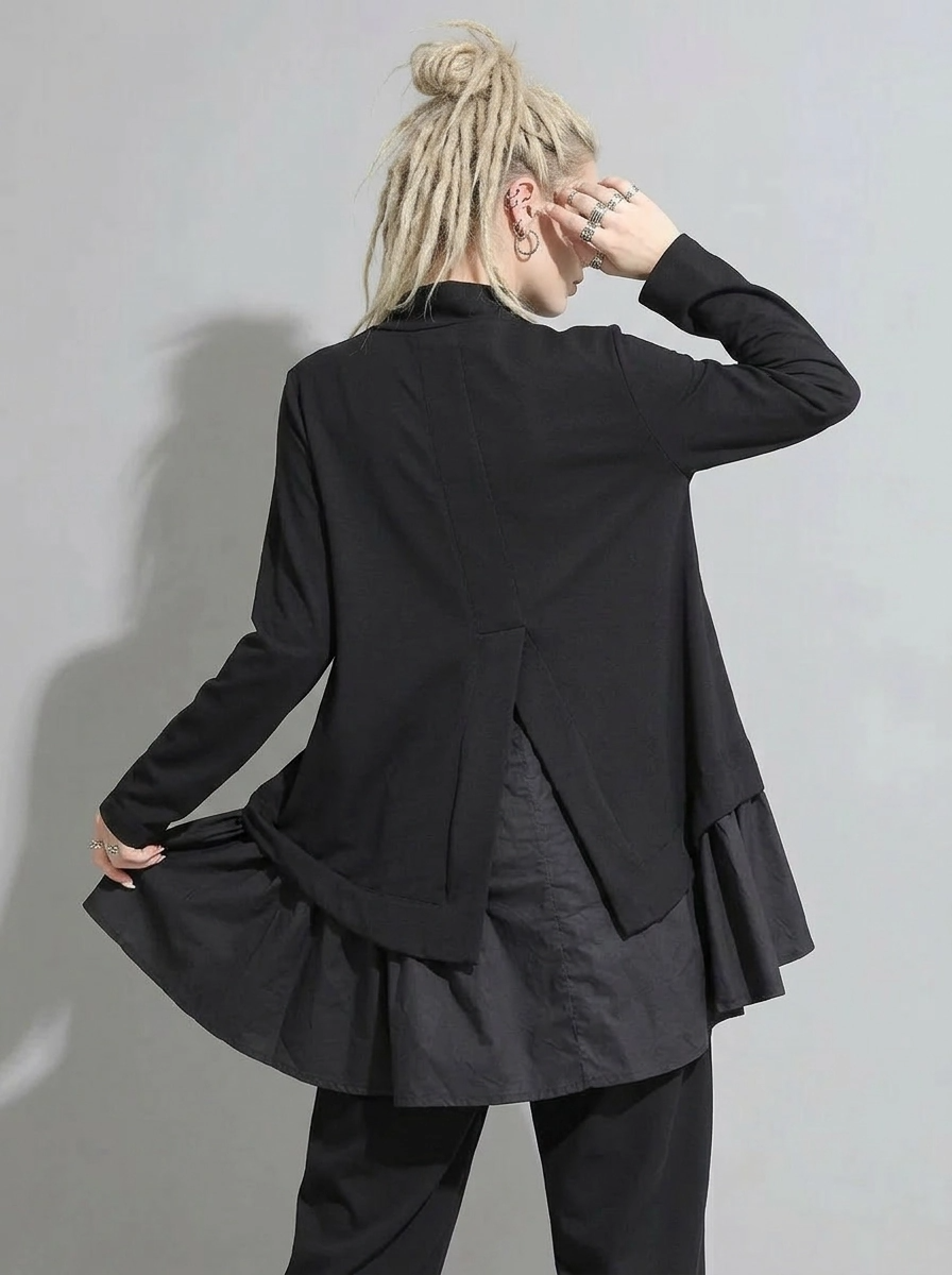 Emignute Asymmetrical Ruffled Sweatshirt-SimpleModerne