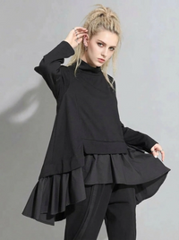 Emignute Asymmetrical Ruffled Sweatshirt-SimpleModerne