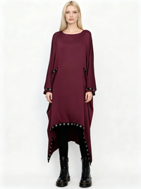 Eyelet-Trim Oversized Pullover Dress — Burgundy Red-SimpleModerne