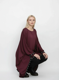Eyelet-Trim Oversized Pullover Dress — Burgundy Red-SimpleModerne