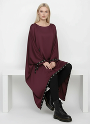 Eyelet-Trim Oversized Pullover Dress — Burgundy Red-SimpleModerne