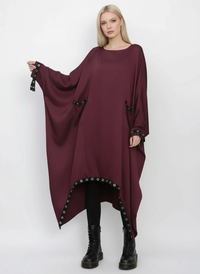 Eyelet-Trim Oversized Pullover Dress — Burgundy Red-SimpleModerne