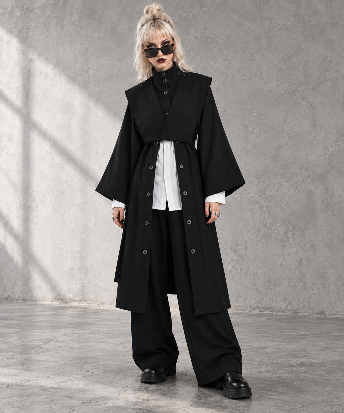Casual Minimal Goth Irregular Design Trench Coat-SimpleModerne