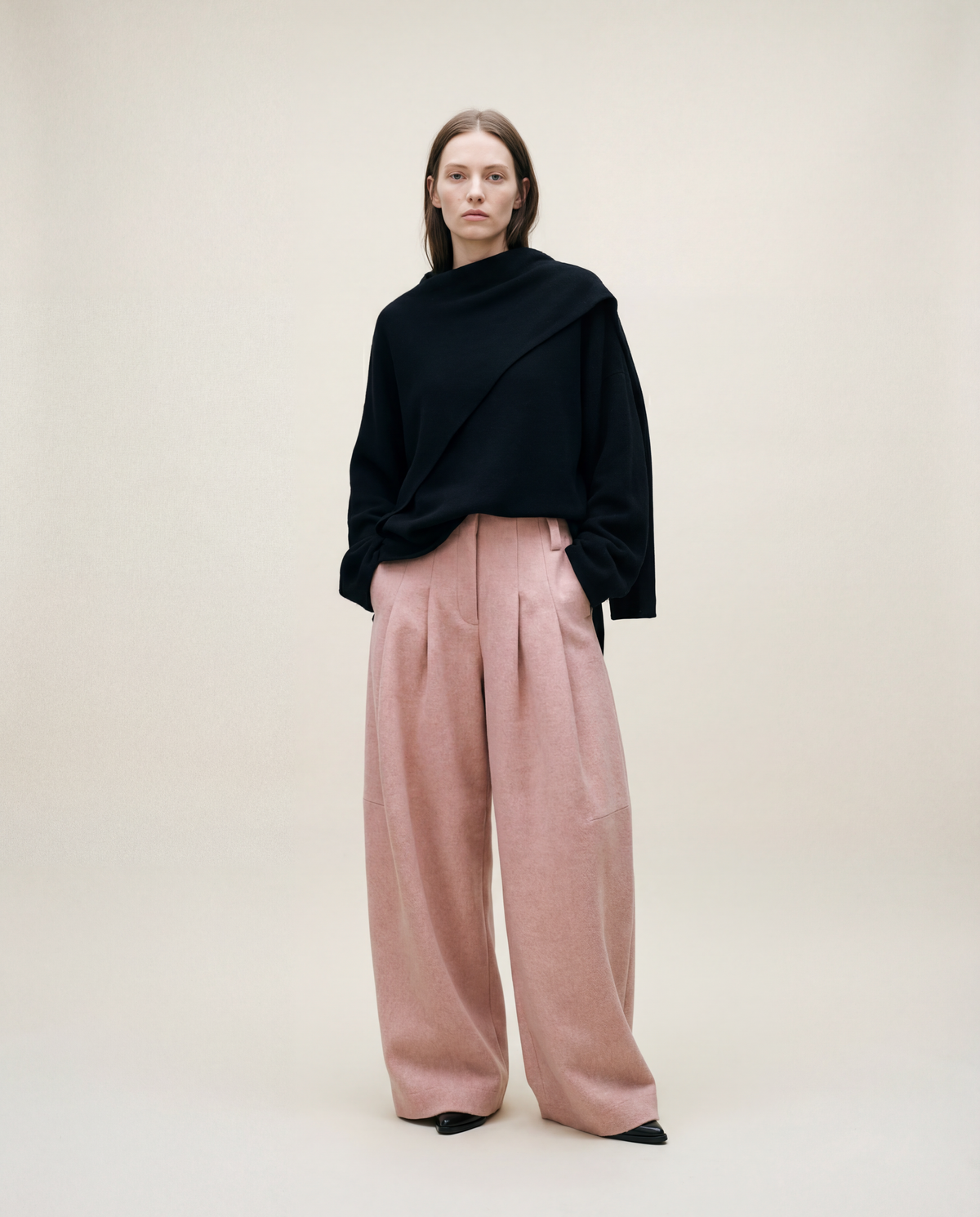 Pleated Wide-Leg Pink Trousers-SimpleModerne