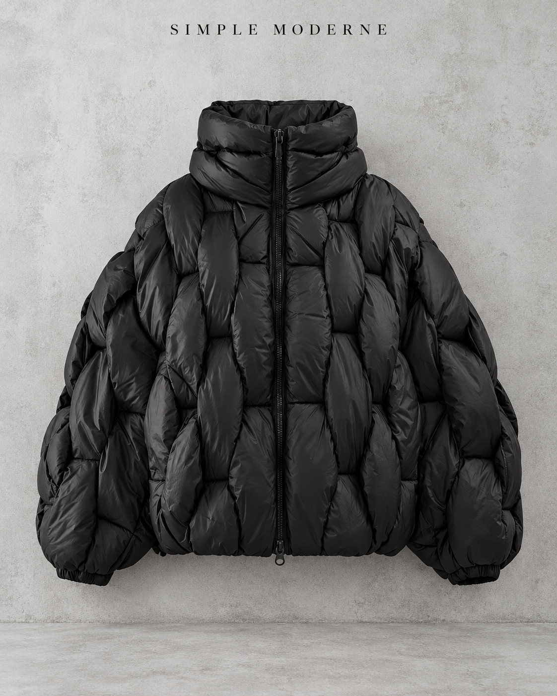 Black Woven Oversized Puffer Jacket