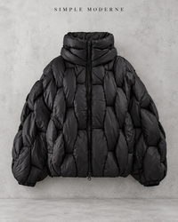 Black Woven Oversized Puffer Jacket