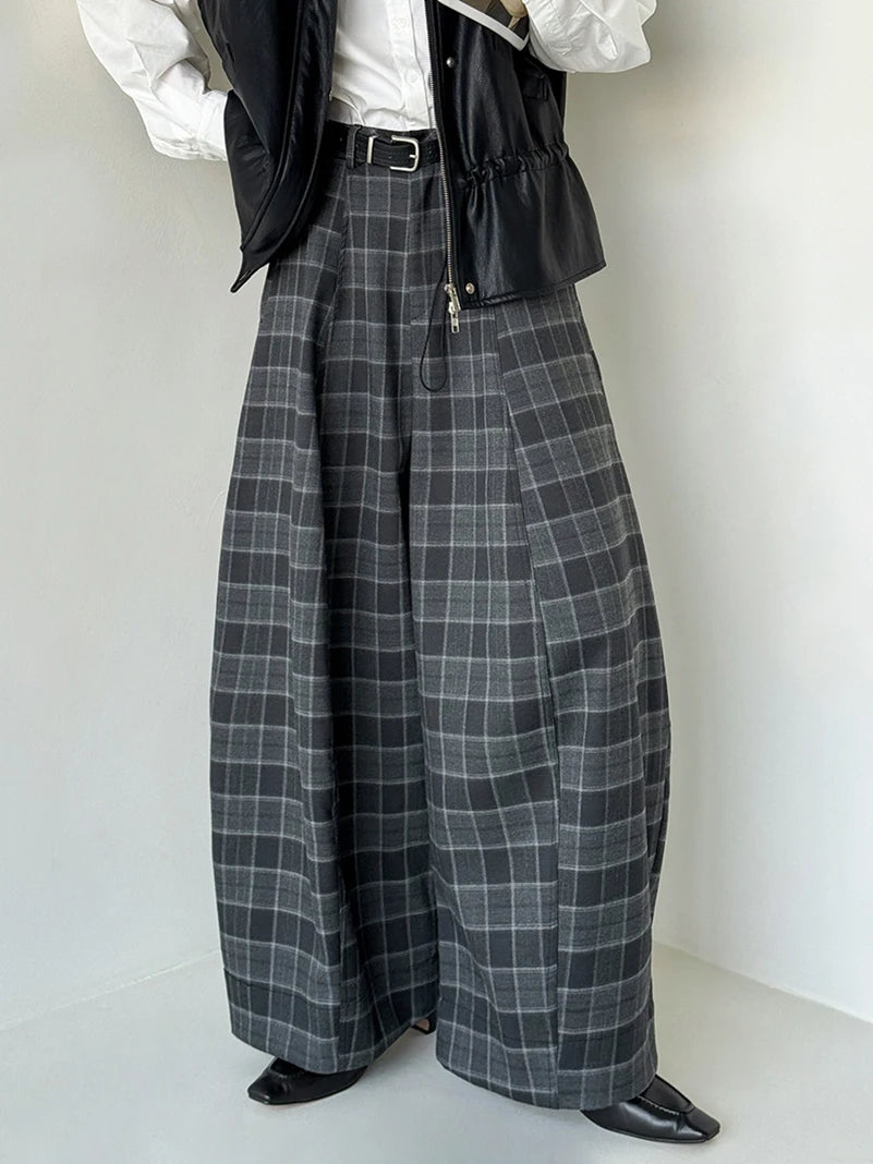Gothic Plaid Super-Wide Trousers — Grey Windowpane-SimpleModerne