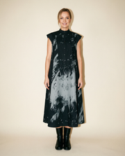 Gothic Sleeveless Tie-Dye Print Dress with Mandarin Collar-SimpleModerne