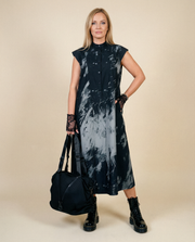 Gothic Sleeveless Tie-Dye Print Dress with Mandarin Collar-SimpleModerne