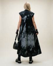 Gothic Sleeveless Tie-Dye Print Dress with Mandarin Collar-SimpleModerne