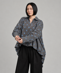 Grey Polka Dot Asymmetric Pleated Oversized Blouse-SimpleModerne