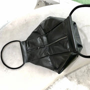 Oversized Genuine Leather Tote Bag – Funky Zip Detail & Round Handles