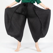 Pleated Design Black Wide Legged Trousers-SimpleModerne