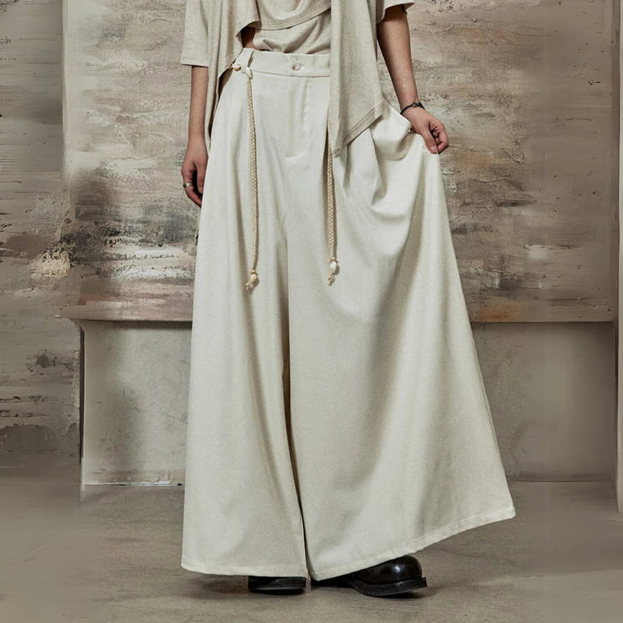 High-Waisted Wide-Leg Trousers – Flowy Palazzo Style in Black, Brown & Cream-SimpleModerne