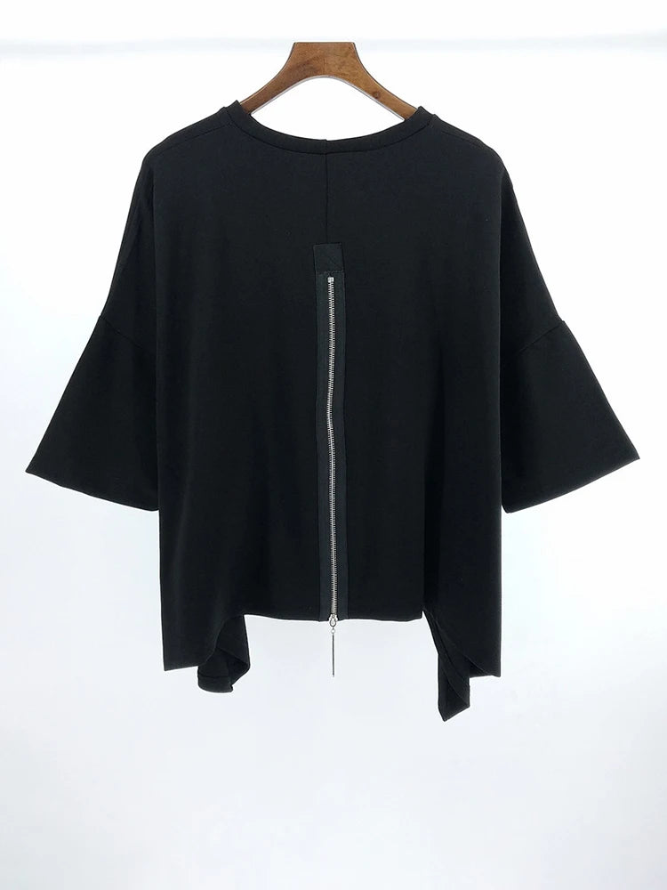 Industrial Exposed-Zip Boxy Tee - Void Black-SimpleModerne