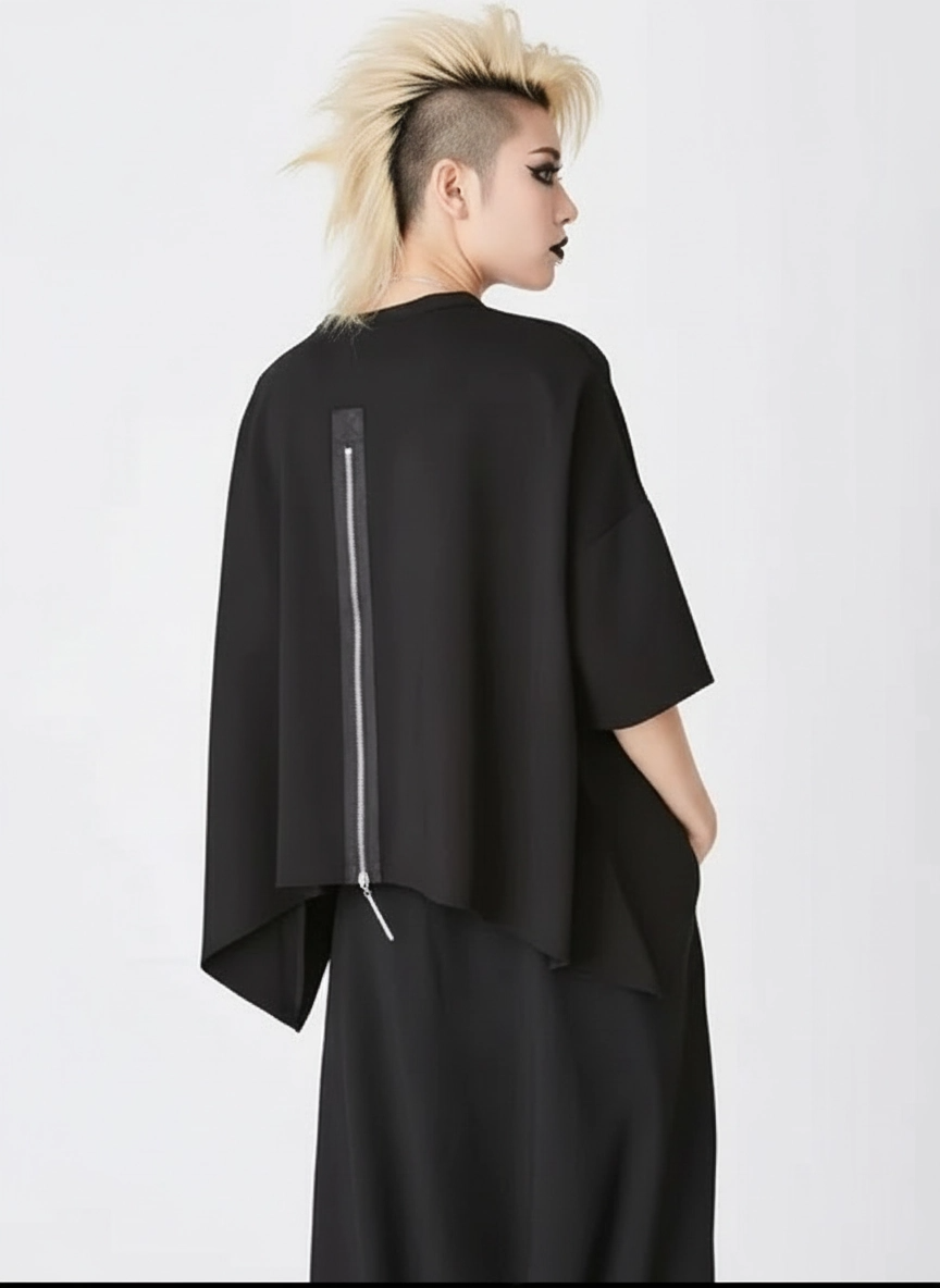 Industrial Exposed-Zip Boxy Tee - Void Black-SimpleModerne