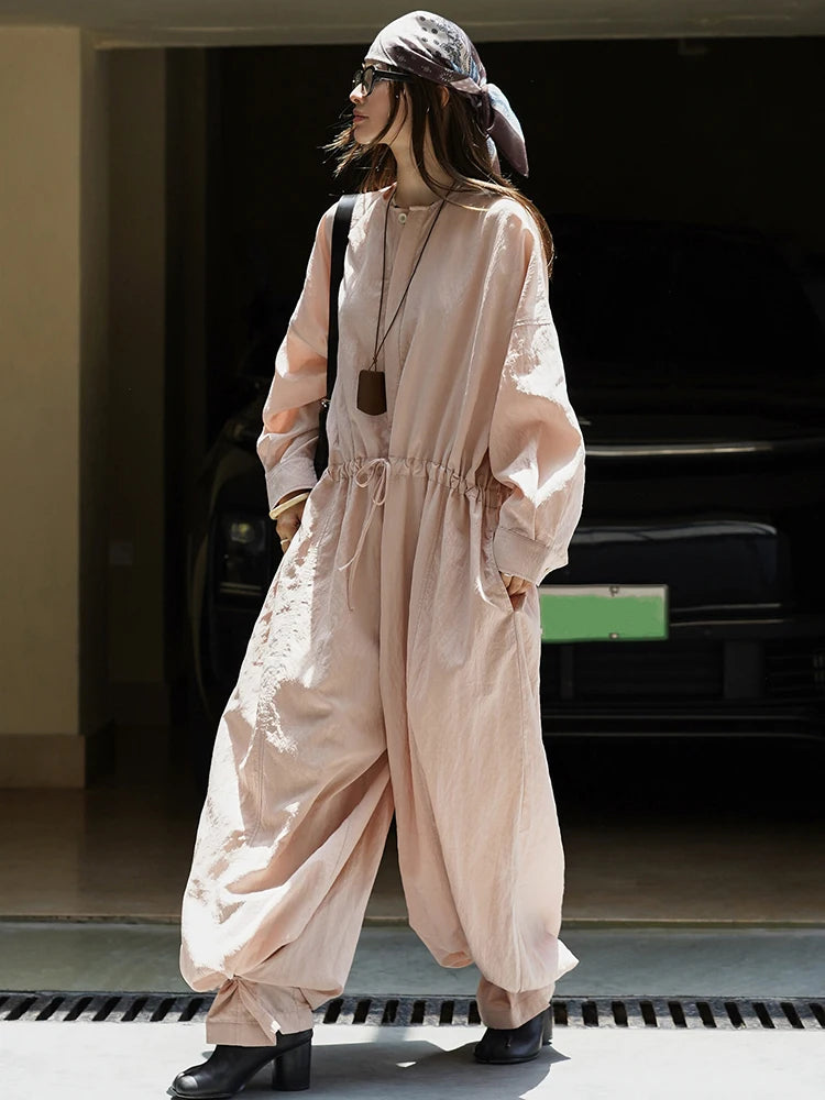 Industrial Wide-Leg Jumpsuit with Adjustable Waist — Blush Pink-SimpleModerne