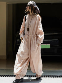 Industrial Wide-Leg Jumpsuit with Adjustable Waist — Blush Pink-SimpleModerne