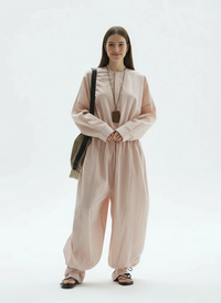 Industrial Wide-Leg Jumpsuit with Adjustable Waist — Blush Pink-SimpleModerne