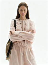 Industrial Wide-Leg Jumpsuit with Adjustable Waist — Blush Pink-SimpleModerne