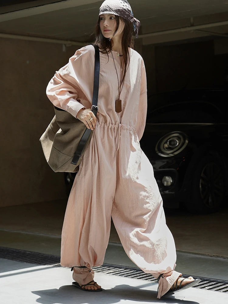 Industrial Wide-Leg Jumpsuit with Adjustable Waist — Blush Pink-SimpleModerne