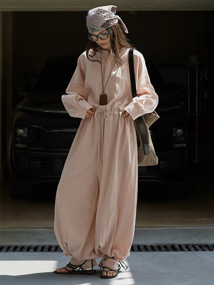 Industrial Wide-Leg Jumpsuit with Adjustable Waist — Blush Pink-SimpleModerne