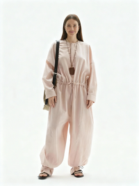 Industrial Wide-Leg Jumpsuit with Adjustable Waist — Blush Pink-SimpleModerne