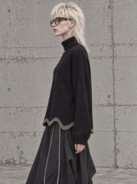 Black Wave Hem Turtleneck Pullover-SimpleModerne