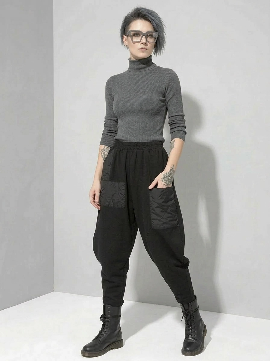 Irregular Utility Tapered Trousers – Black-SimpleModerne
