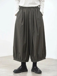 Japanese Style Balloon Trousers – Pinstripe Wide Leg Pants – Elastic Waist-SimpleModerne