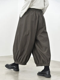 Japanese Style Balloon Trousers – Pinstripe Wide Leg Pants – Elastic Waist-SimpleModerne