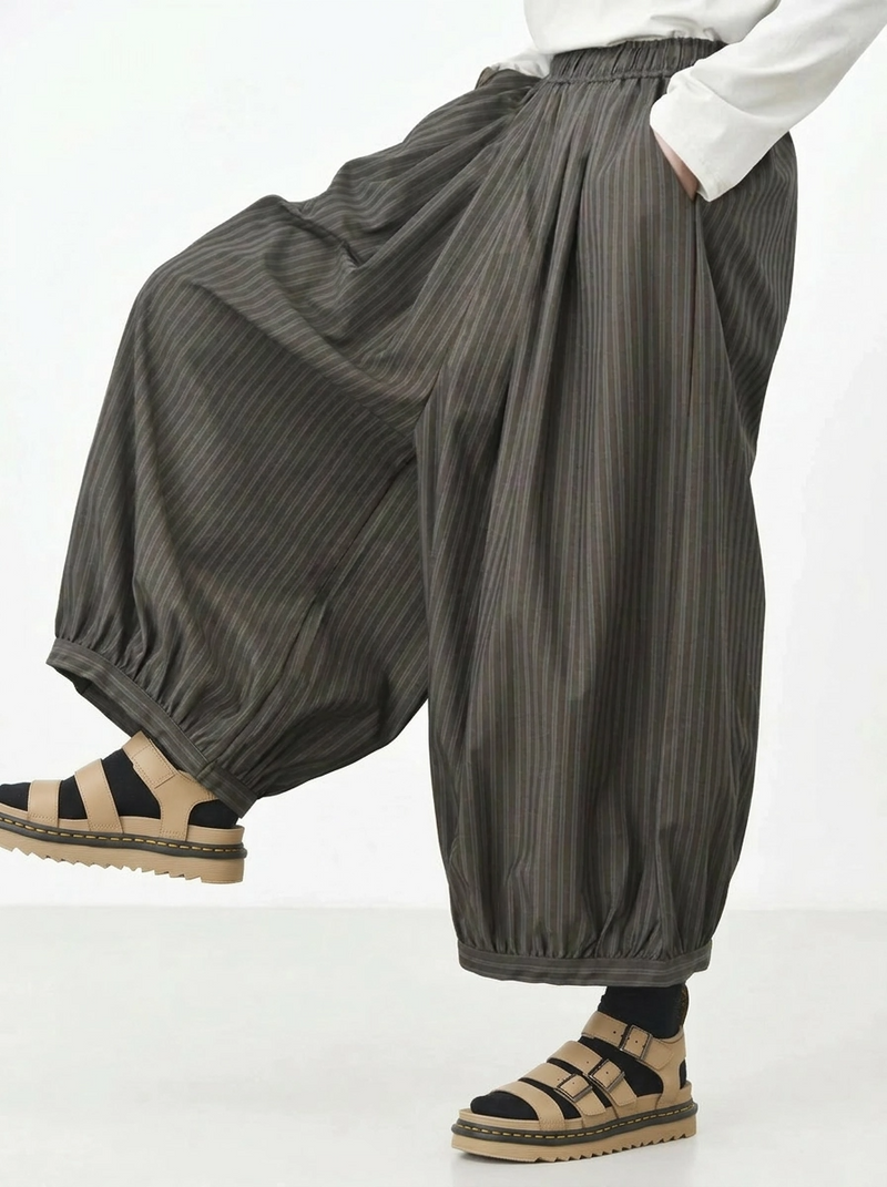 Japanese Style Balloon Trousers – Pinstripe Wide Leg Pants