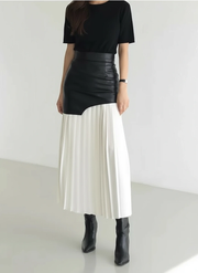 Jazz Up Chic Pleated Skirt with Eco Leather-SimpleModerne