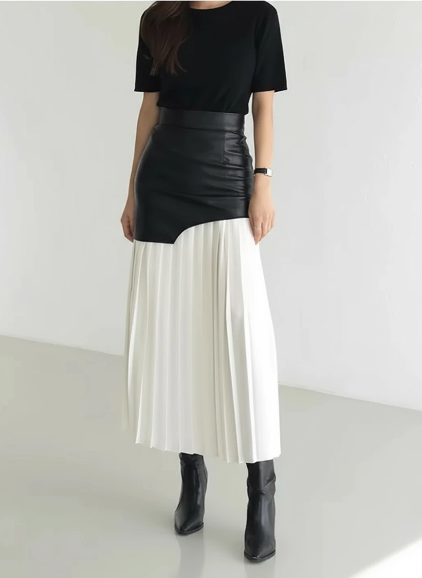 Jazz Up Chic Pleated Skirt with Eco Leather-SimpleModerne