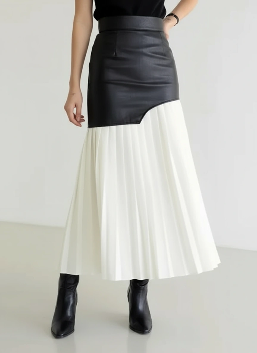 Jazz Up Chic Pleated Skirt with Eco Leather-SimpleModerne