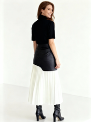 Jazz Up Chic Pleated Skirt with Eco Leather-SimpleModerne