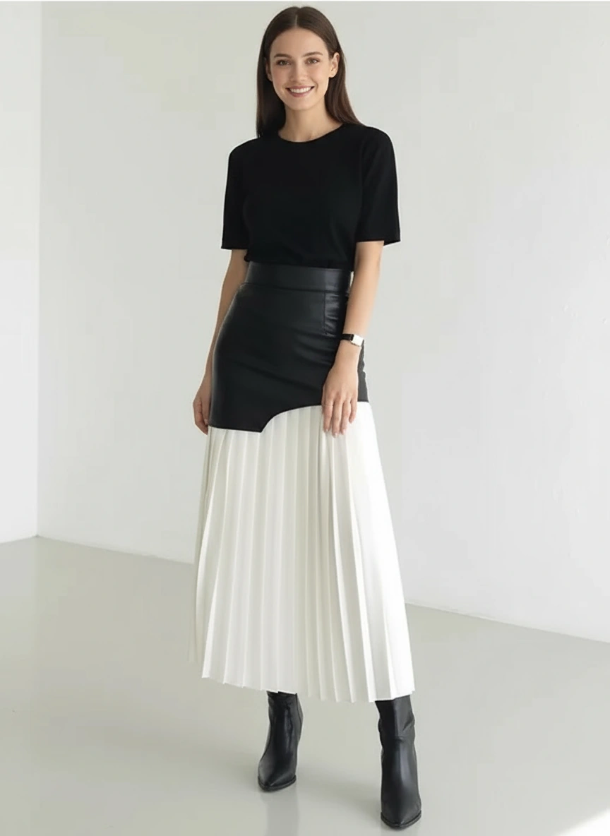 Jazz Up Chic Pleated Skirt with Eco Leather-SimpleModerne