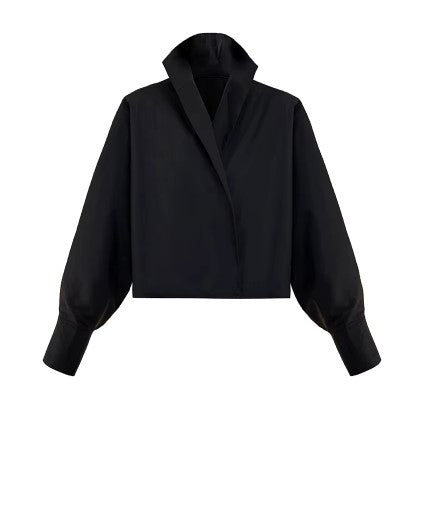 Jazz Up Cropped Black Shirt Blouse-SimpleModerne