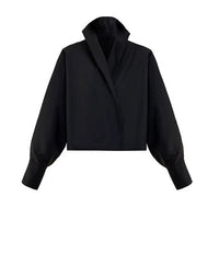 Jazz Up Cropped Black Shirt Blouse-SimpleModerne